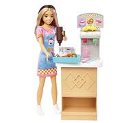 Barbie Skipper Primeros trabajos Asistente de snack bar Muñeca con set de juego y accesorios de comida, juguete +3 años (Mattel HKD79)