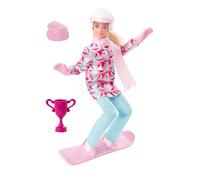 Barbie Snowboarder Fashion Doll Tema de deportes de invierno con chaqueta de pelo rubio, pantalones y accesorios de snowboard