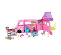 Barbie Súper Caravana DreamCamper Conjunto de juego con tienda de campaña en el techo, columpio, estanque de pesca, barbacoa con función de cambio de color y más de 60 accesorios, incluida masa, HRJ78