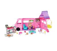 Barbie Súper Caravana DreamCamper Conjunto de juego con tienda de campaña en el techo, columpio, estanque de pesca, barbacoa con función de cambio de color y más de 60 accesorios, incluida masa, HRJ78