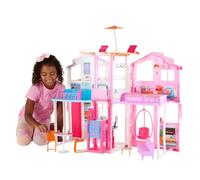 Barbie Supercasa, casa de muñecas con Accesorios , con Cuatro Habitaciones, terraza en la azotea, Detalles realistas, Piscina y Muebles, DLY32