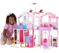 Barbie Supercasa, casa de muñecas con Accesorios , con Cuatro Habitaciones, terraza en la azotea, Detalles realistas, Piscina y Muebles, DLY32
