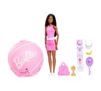 Barbie Team Roll and Reveal Muñeca tenista y Accesorios, castaña, 8 sorpresas y Estuche en Forma de Pelota de Tenis, JMY56