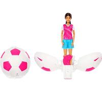Barbie Team Roll and Reveal Muñeca Futbolista y Accesorios, castaña, 8 sorpresas y Estuche en Forma de balón de fútbol, JMK20