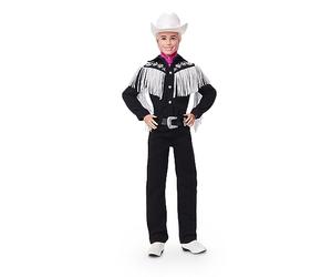 Barbie The Movie, Ken Look Vaquero, Muñeco con Ropa de Cowboy Blanco y Negro, Sombrero, Botas y pañuelo Rosa, HRF30