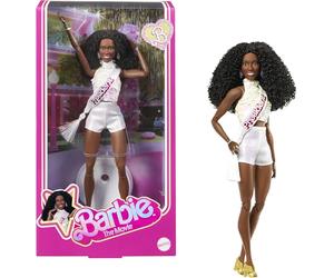 Barbie The Movie presidenta Muñeca Coleccionable Inspirada en ISSA RAE, Lleva un Conjunto de Blusa y Pantalones Cortos Blanco Brillante, muñeca con el Pelo Negro Rizado, JBJ55