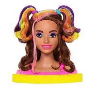 Barbie Totally Hair Color Reveal Arcoíris Neon Deluxe Cabeza Morena para peinar de muñeca con Accesorios para el Pelo, Juguete +3 años (Mattel HMD80)