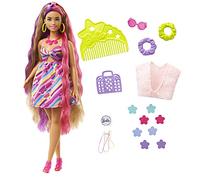 Barbie Totally Hair Pelo extralargo Flor Muñeca Morena Curvy con Vestido y Accesorios de Flores para el Pelo, Juguete +3 años, Flor (Mattel HCM89)