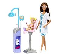 Barbie Tú Puedes ser Dentista Muñeca Profesiones Morena con niña, clínica de Juguete y Accesorios, +3 años (Mattel HKT70)