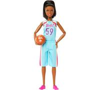 Barbie Tú Puedes Ser Jugadora de baloncesto, Muñeca afroamericana con 22 articulaciones flexibles, incluye balón y uniforme de basket, juguete regalo para niños y niñas +3 años, HKT74