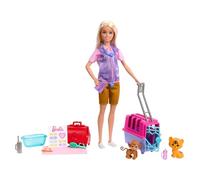 Barbie Tú puedes ser Muñeca rubia profesiones Rescatadora y cuidadora de animales Set de juego con animales bebé y accesorios, juguete +3 años (HRG50)