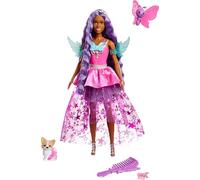 Barbie Un Toque de Magia Muñeca Brooklyn con Vestido de Estrellas, Mariposa, Perrito con tutú y Accesorios para peinar, Juguete +3 años (JCW49)
