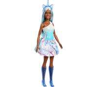 Barbie Unicornio, Muñeca afroamericana con Pelo fantasía, Diadema, Falda arcoíris y Botas Brillantes Azules, de la Serie Un Toque de Magia, Juguete Regalo para niños y niñas +3 años, HRR14