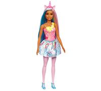 Barbie Unicornio Muñeca con Pelo y Cuerno Rosa, Falda de Estrellas y Accesorios fantasía, Juguete +3 años (Mattel HGR21)