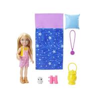 Barbie ¡Vamos de Camping! Chelsea Muñeca Rubia con Accesorios de Juguete, Regalo para niñas y niños +3 años (Mattel HDF77)