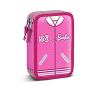 Barbie Varsity-Estuche Plumier Completo Triple, Rosa, 14 x 21 cm