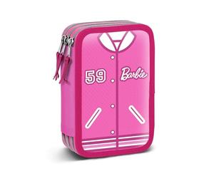 Barbie Varsity-Estuche Plumier Completo Triple, Rosa, 14 x 21 cm