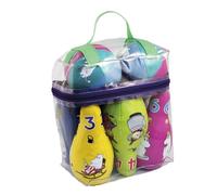 Barbo Toys - Juego de bolos infantiles Moomin - Para niños a partir de 12 meses / A partir de 1 año - Moomin Toys - Juego de bowling con 2 bolas y 6 bolos suaves - Juguetes infantiles para bolos de interior - Moomin's Valley