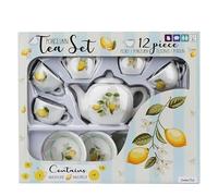 Barbo Toys - Juego de té de porcelana de 12 piezas con diseño de limón | Juego de té de rol para niños a partir de 3 años | Tazas, platillos, tetera, jarra y azucarero | Fomenta la imaginación y las