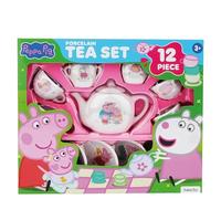 Barbo Toys - Juego de té de porcelana Peppa Pig de 12 piezas | Juego de té de rol para niños a partir de 3 años | Tazas, platillos, tetera, jarra y azucarero | Fomenta la imaginación y las habilidades