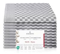 BARBONS 10 paños de Cocina a Cuadros Kitchen Towels 100% Algodón Certificado Trapos Absorbentes para Secar 50x70 cm Gris