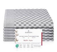 BARBONS 6 paños de Cocina a Cuadros Kitchen Towels 100% Algodón Certificado Trapos Absorbentes para Secar 50x70 cm Gris