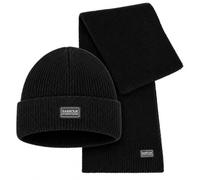 Barbour International Men's Sweeper Legacy Beanie Hat & Scarf Gift Box Set Black