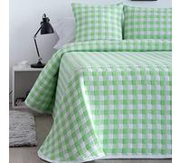 BarceloHogar Colcha Bouti Cama 105 Colcha Individual. Cubre Cama Ligera Reversible Resistente. Colchas Verano Entretiempo. Jacquard Cuadros Lenzo 105 cm Verde Pistacho