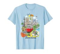 Barcelona Ciudad España Iconos Colorido Paisaje Urbano Arte Recuerdo Camiseta