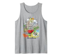 Barcelona Ciudad España Iconos Colorido Paisaje Urbano Arte Recuerdo Camiseta sin Mangas