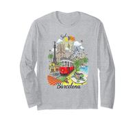 Barcelona Ciudad España Iconos Colorido Paisaje Urbano Arte Recuerdo Manga Larga
