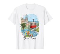Barcelona Ciudad España Sagrada Familia Cable Car Art Souvenir Camiseta