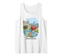 Barcelona Ciudad España Sagrada Familia Cable Car Art Souvenir Camiseta sin Mangas