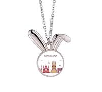 Barcelona España - Collar con colgante de conejo con diseño de monumento plano, joyería de regalo