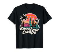 Barcelona España Escapar Puesta del Sol Paisaje Urbano Palmeras Camiseta