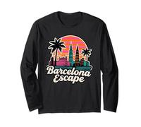 Barcelona España Escapar Puesta del Sol Paisaje Urbano Palmeras Manga Larga