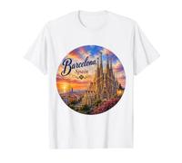 Barcelona España Sagrada Familia Mar Mediterráneo Gaudí Camiseta gráfica económica, Hombre, Blanco, S