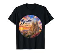 Barcelona España Sagrada Familia Mar Mediterráneo Gaudí Camiseta gráfica económica, Hombre, Negro, M
