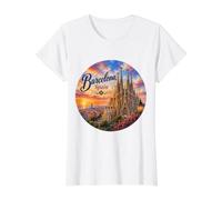 Barcelona España Sagrada Familia Mar Mediterráneo Gaudí Camiseta gráfica económica, Mujer, Blanco, S