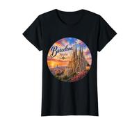 Barcelona España Sagrada Familia Mar Mediterráneo Gaudí Camiseta gráfica económica, Mujer, Negro, S