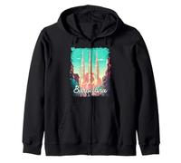 Barcelona España Vintage Paisaje Sudadera con Capucha
