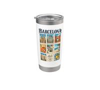 Barcelona España Vintage Travel Collage Cataluña Monumentos Vaso térmico de acero inoxidable de doble pared