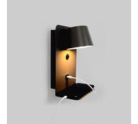 BARCELONA LED - Aplique de Pared con USB "Baskop" - Lámpara de Lectura LED 6W Orientable - Luz Cálida para Dormitorio - Estante Integrado - Aplique de Cabecera Moderna en Color Negro