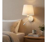 BARCELONA LED Aplique de Pared Grande con Pantalla Tela Blanca y Foco LED Flexible 3W Doble Luz E27, Lámpara Lectura Cabecero Dormitorio, Estilo Moderno Vintage Industrial Minimalista Interior IP20
