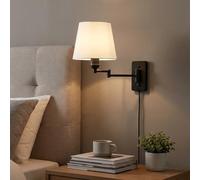 BARCELONA LED Aplique de Pared Interior con Brazo Articulado Clark con Enchufe - Lámpara de Lectura E27 con Pantalla de Tela, Estilo Moderno Vintage para Dormitorio, Cabecero