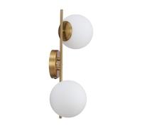 BARCELONA LED - Aplique de Pared Interior "Double" con 2 bolas de Cristal Opalino, E27 G45 - Lámpara de Pared Moderna Estilo Minimalista, Aplique de pared Dorado para Dormitorio, Pasillo, Salón.