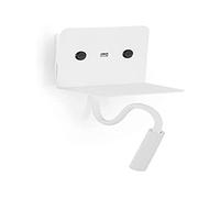 BARCELONA LED Aplique de Pared LED Blanco con Brazo Articulado Orientable 3W + Luz Ambiente 6W USB, Aplique Lectura Dormitorio Clásico Moderno Retro Lujo Interior