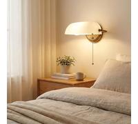 BARCELONA LED Aplique de Pared Vintage Banquero E27, Cuerpo Metálico Oro Bronce, Pantalla de Cristal Blanco Orientable, Lámpara Retro Industrial Moderna Nórdica para Dormitorio Baño Hotel