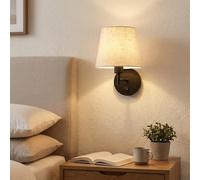BARCELONA LED Aplique de Parede com Abajur em Linho Bege e Estrutura Metálica Preta, Interruptor Integrado, Lâmpada de Leitura para Quarto, Escritório, Corredor, Escadas, Sala