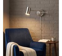 BARCELONA LED aplique de parede com braço articulado e tomada, lâmpada de parede extensível em metal acabamento níquel acetinado, E27 G45 com interruptor para quarto e cabeceira